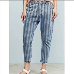One Teaspoon Zephyr Eagles Cropped Boyfriend striped denim jeans